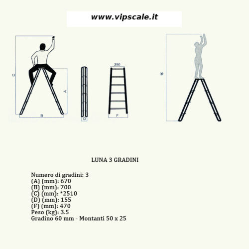 Scala Luna 3 gradini scale in alluminio - immagine 5